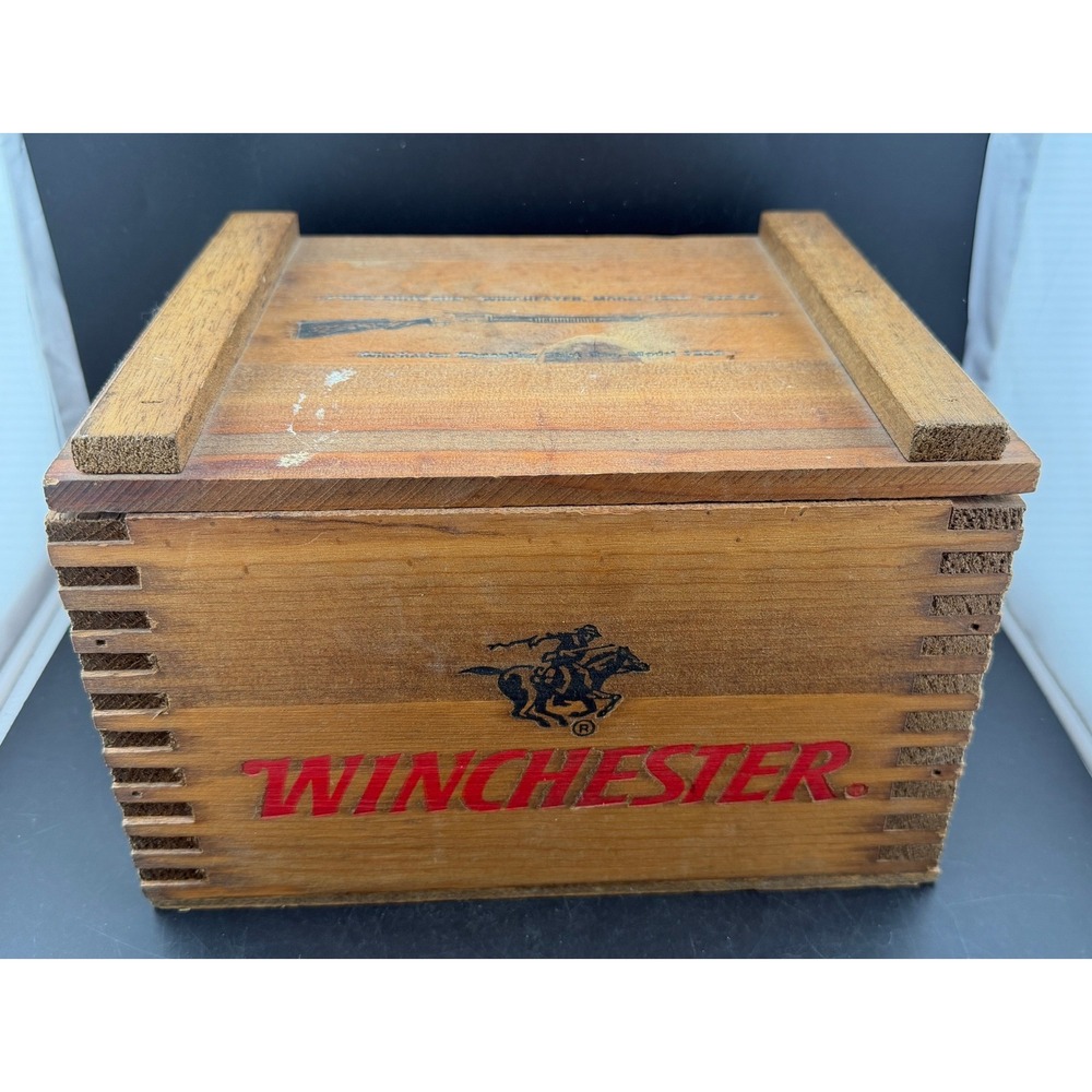 Winchester Wooden Storage Crate-Hinged Lid, Repeater Paper Shot Shells Decor Box
